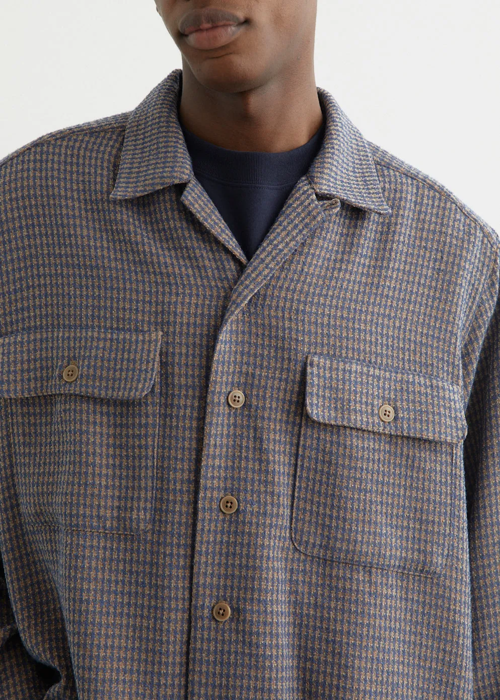 Open Collar Tweed Chidori Shirt