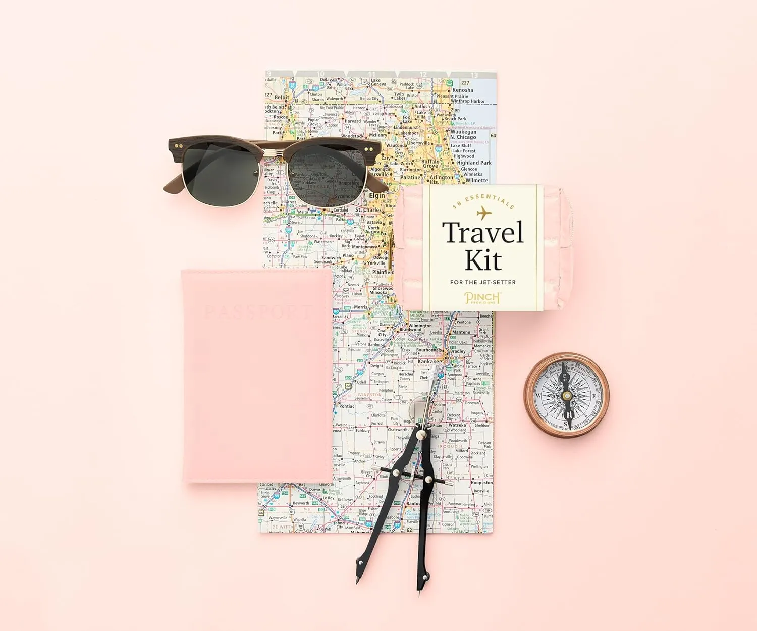 Pinch Provisions Pastel Puffer Travel Kit, 18 Must-Have Travel Essentials, Ideal Road Trip or Airport Gift for Friends, Family & Peers, Portable Compact Zipper Pouch, Peach