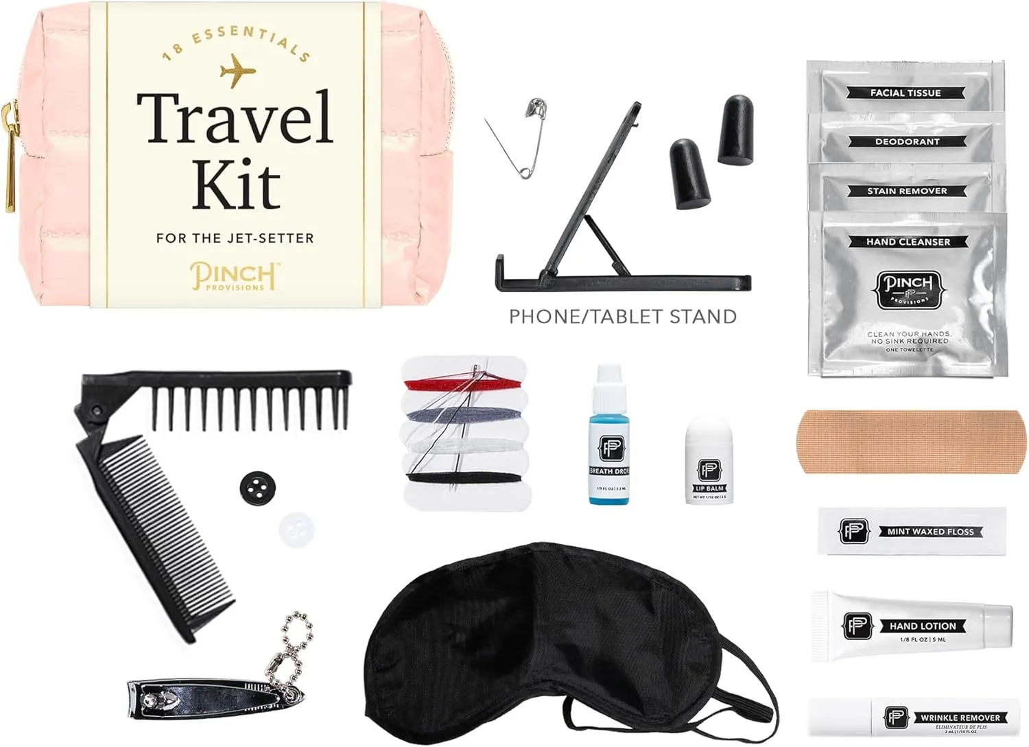 Pinch Provisions Pastel Puffer Travel Kit, 18 Must-Have Travel Essentials, Ideal Road Trip or Airport Gift for Friends, Family & Peers, Portable Compact Zipper Pouch, Peach