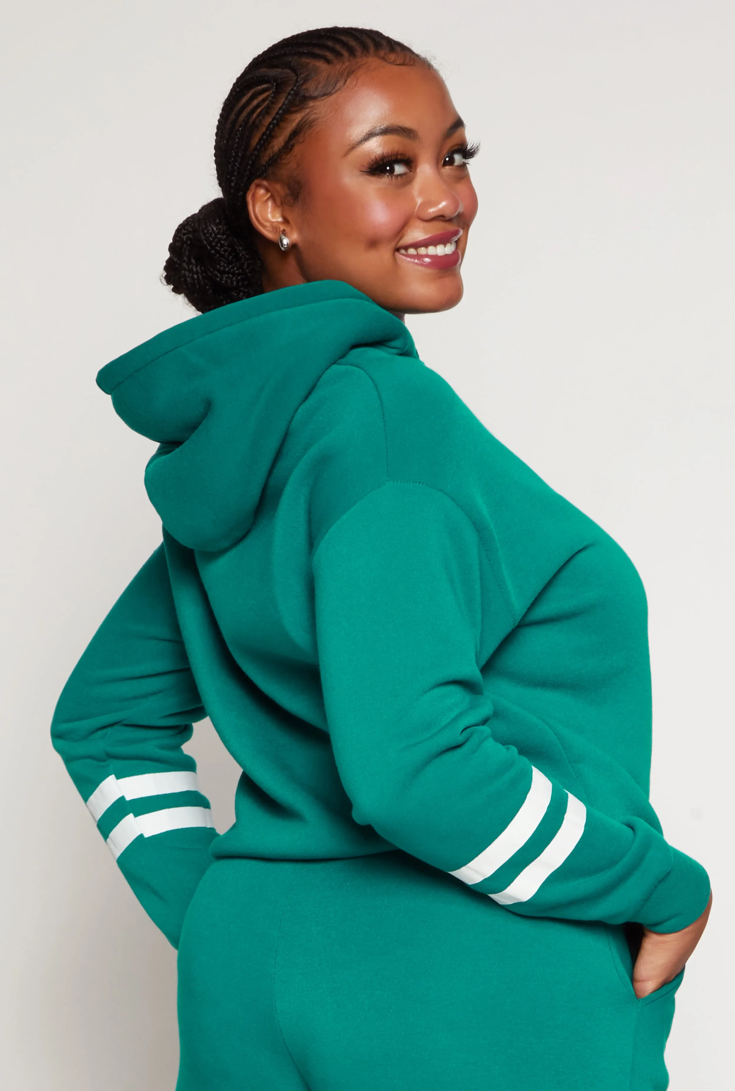 Plus Size Varsity Stripe Detail Pullover Hoodie