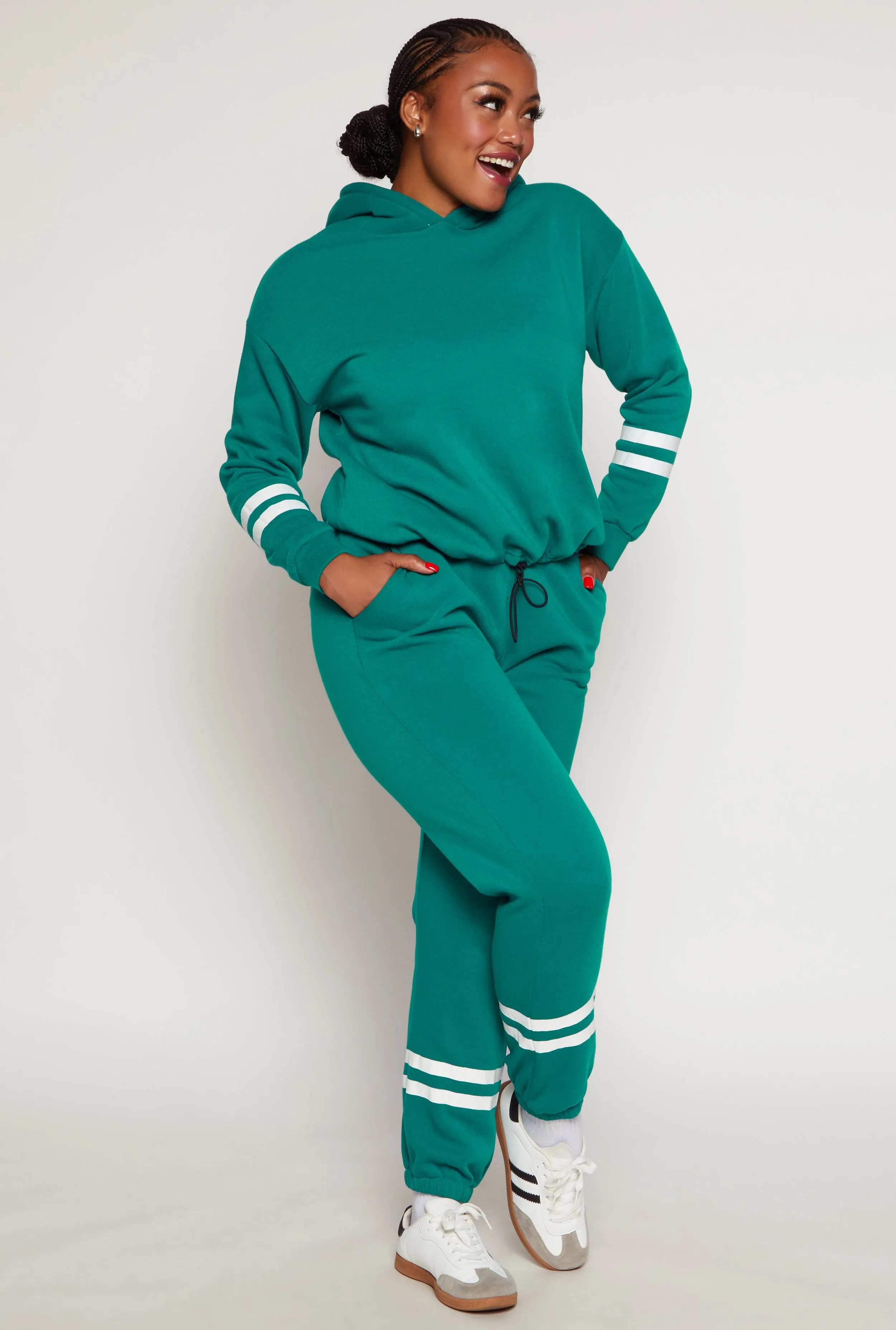 Plus Size Varsity Stripe Detail Pullover Hoodie