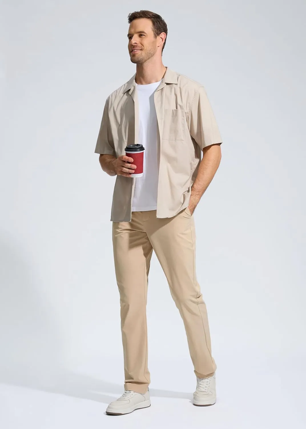 Pudolla Men's Golf Pants Stretch Work Dress Comfy Pants 30"/32"/34" Lightweight Quick Dry Casual Slacks Trousers with Pockets