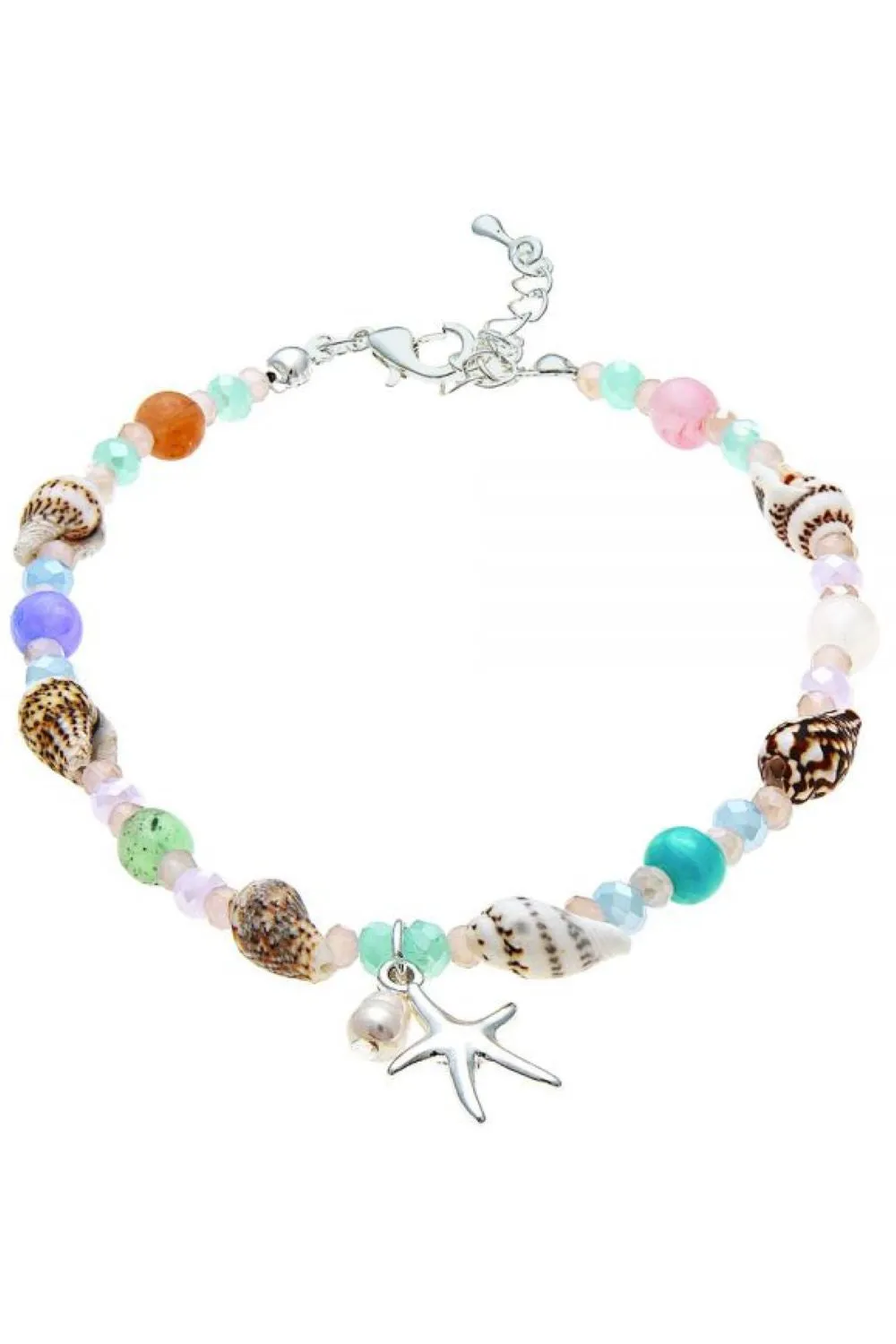 Rain Jewelry Silver Shell Multicolored Bead Starfish Anklet