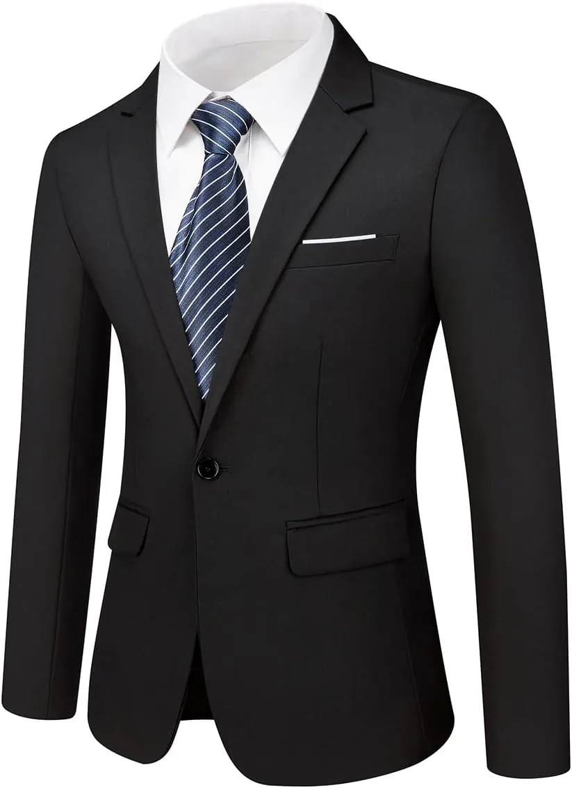 Rogers & Morris Suits for Men Slim fit 3 Piece Solid Essential One Button Suit Set Blazer with Pants and Vest