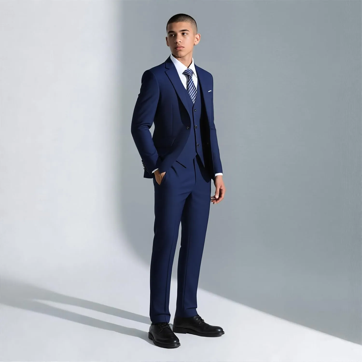 Rogers & Morris Suits for Men Slim fit 3 Piece Solid Essential One Button Suit Set Blazer with Pants and Vest