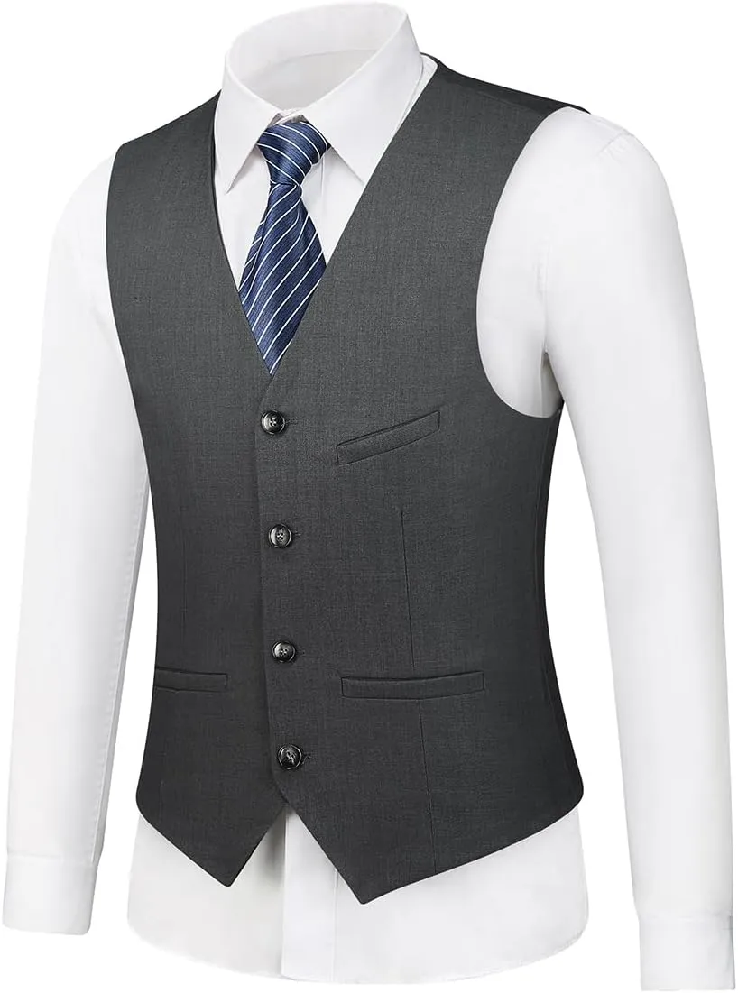 Rogers & Morris Suits for Men Slim fit 3 Piece Solid Essential One Button Suit Set Blazer with Pants and Vest