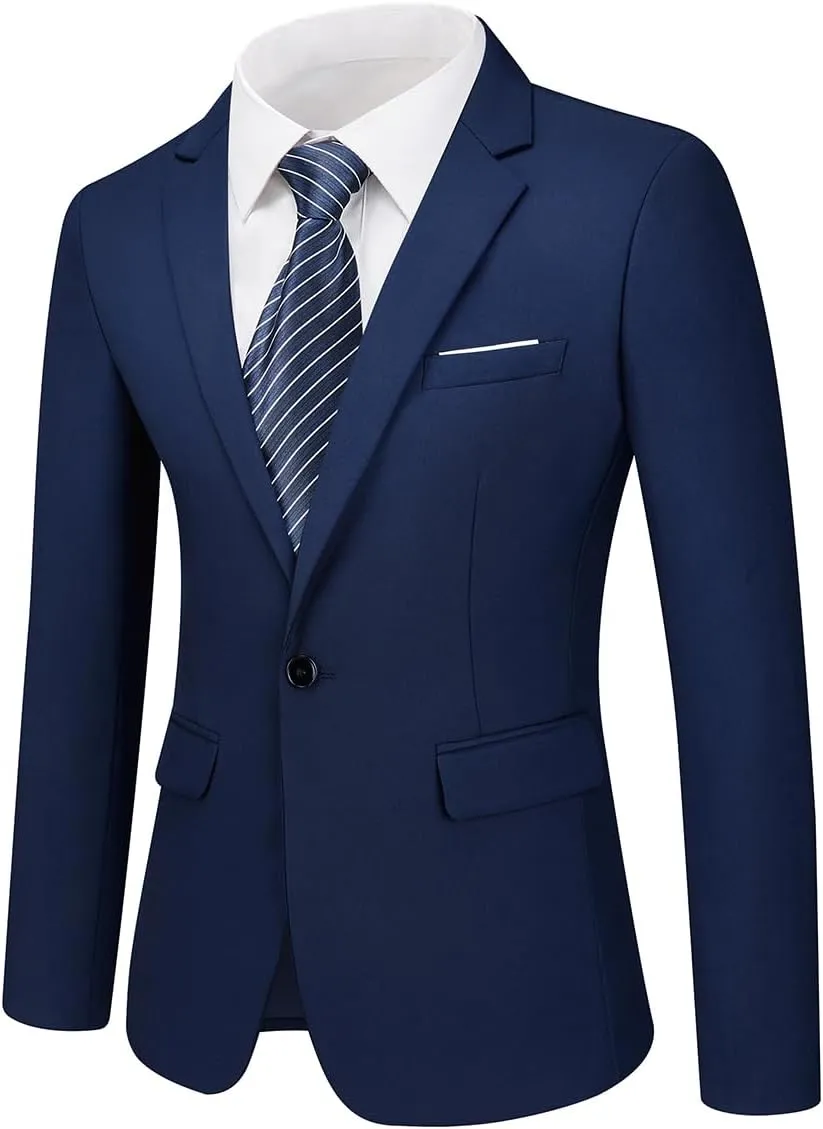Rogers & Morris Suits for Men Slim fit 3 Piece Solid Essential One Button Suit Set Blazer with Pants and Vest