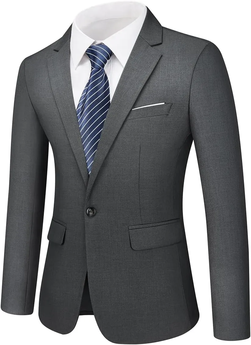 Rogers & Morris Suits for Men Slim fit 3 Piece Solid Essential One Button Suit Set Blazer with Pants and Vest