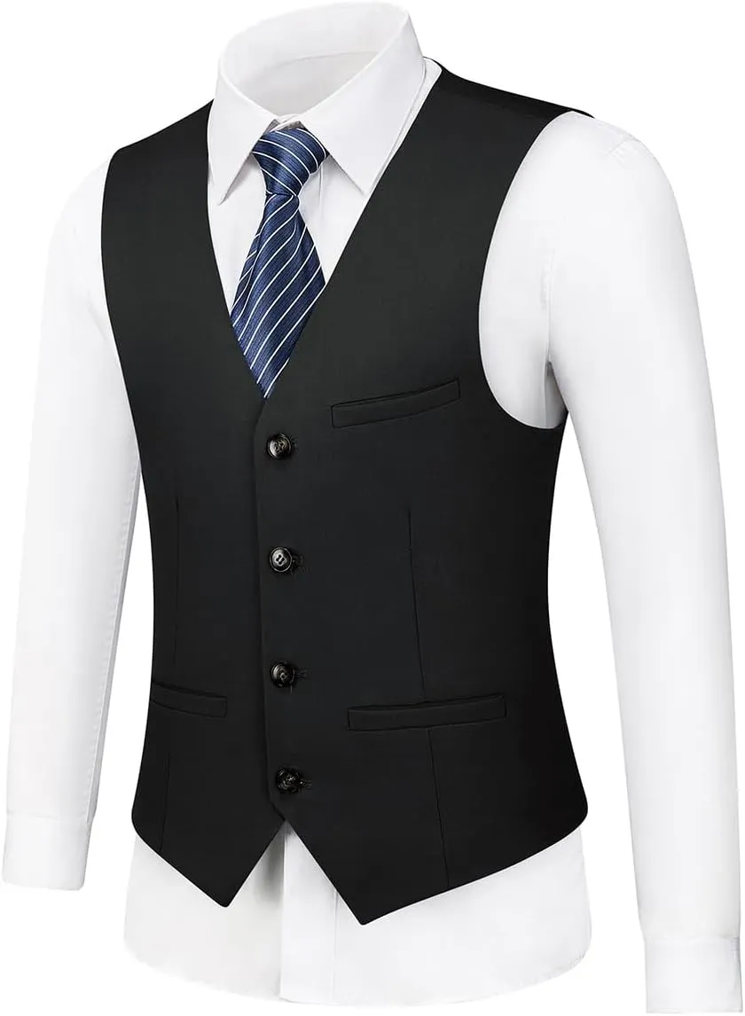 Rogers & Morris Suits for Men Slim fit 3 Piece Solid Essential One Button Suit Set Blazer with Pants and Vest