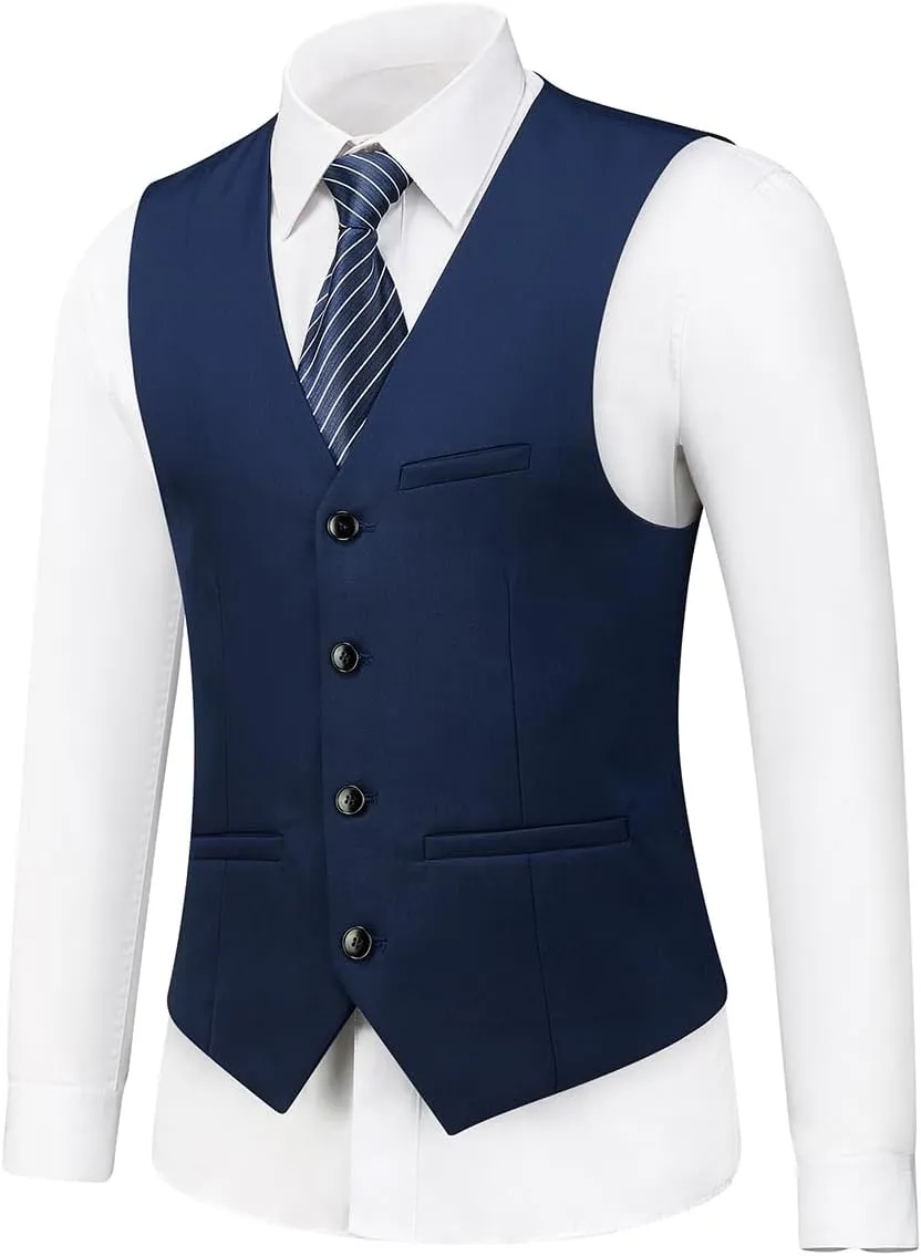 Rogers & Morris Suits for Men Slim fit 3 Piece Solid Essential One Button Suit Set Blazer with Pants and Vest