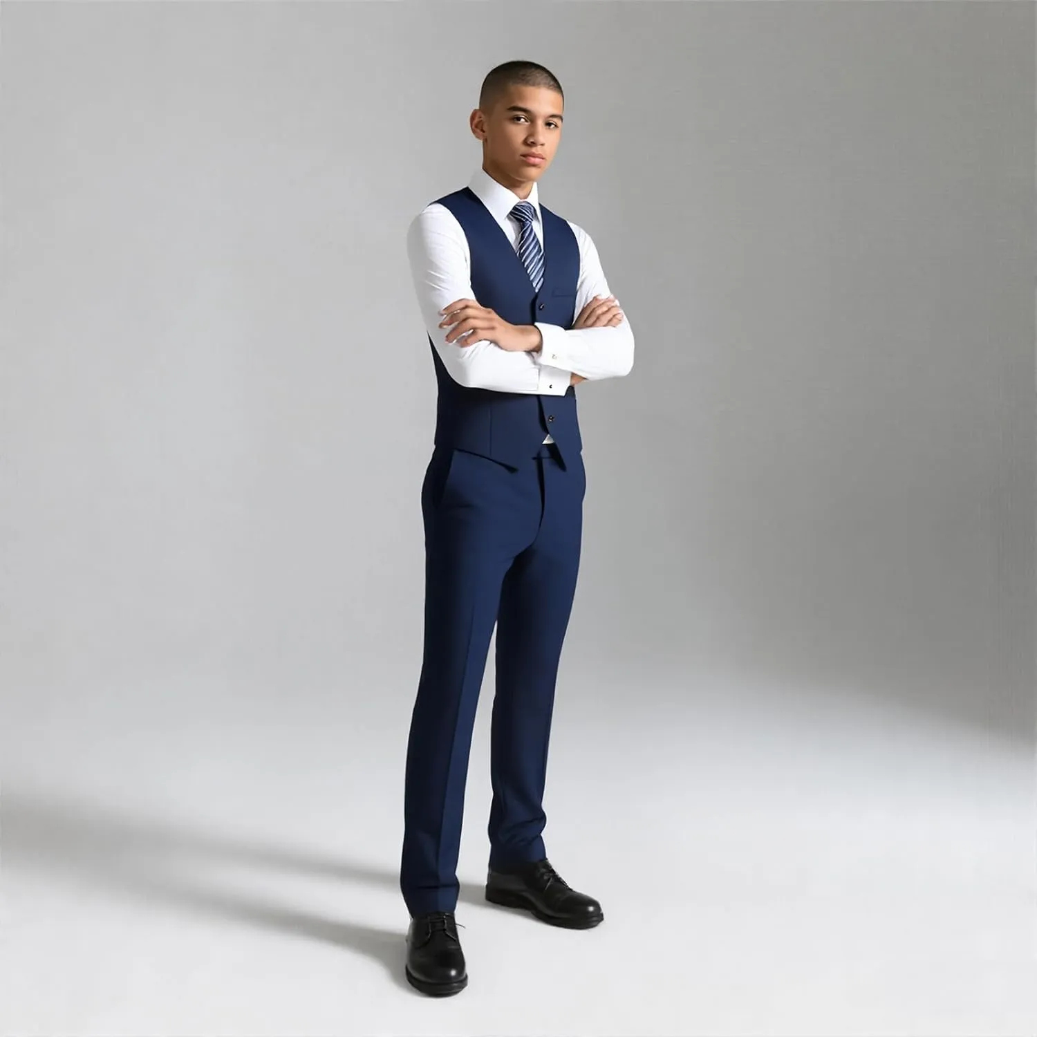 Rogers & Morris Suits for Men Slim fit 3 Piece Solid Essential One Button Suit Set Blazer with Pants and Vest