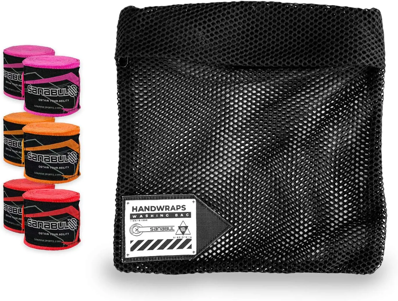 Sanabul Handwrap Laundry Bag Mesh Boxing Glove Hand Wrap Wash Bag with Zipper - Black, Standard