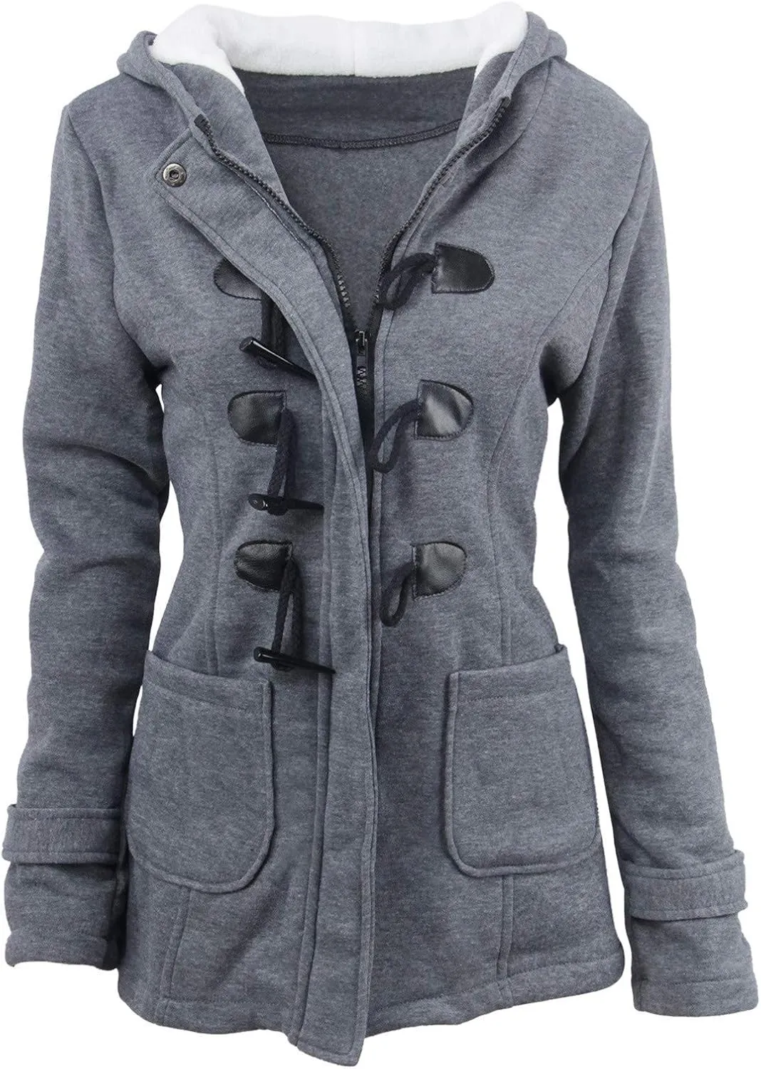 SHAOBGE Womens Winter Coats with Hood Warm Sherpa Lined Parkas Thickened Thermal Jacket Button Zipper Windproof Outerwear