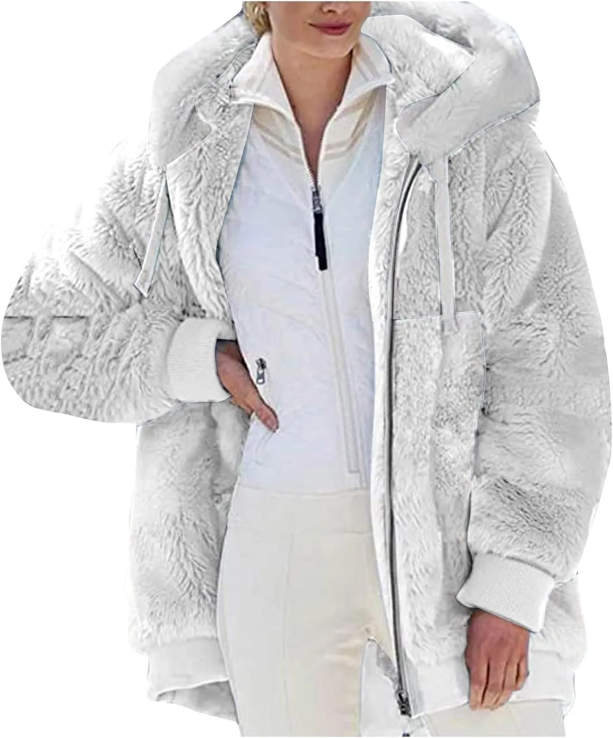 Sherpa Jacket Women Fleece Zip Up Jacket Winter 2024 Trendy Fuzzy Warm Hoodie Outerwear Coat with Pockets