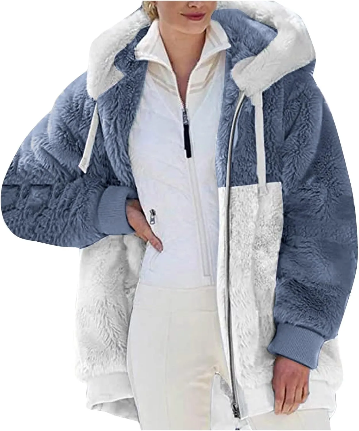 Sherpa Jacket Women Fleece Zip Up Jacket Winter 2024 Trendy Fuzzy Warm Hoodie Outerwear Coat with Pockets