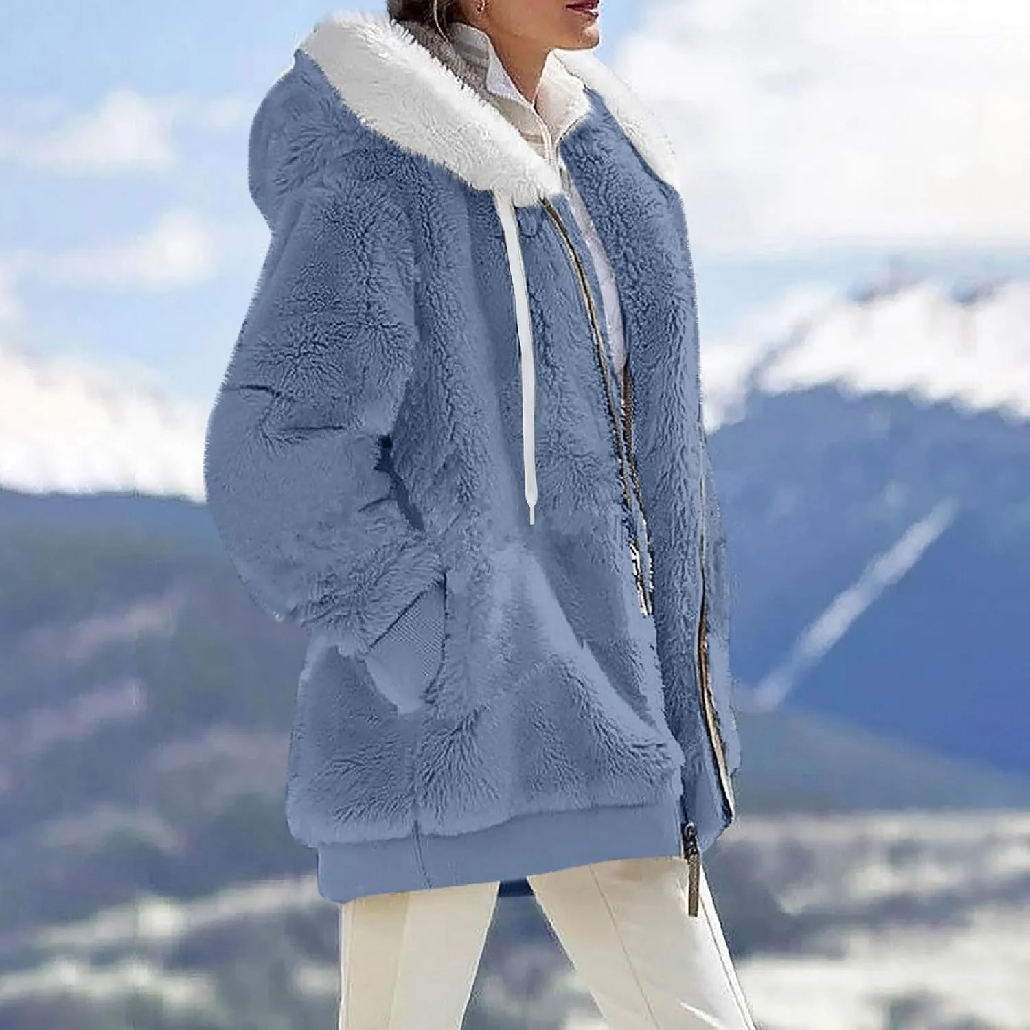 Sherpa Jacket Women Fleece Zip Up Jacket Winter 2024 Trendy Fuzzy Warm Hoodie Outerwear Coat with Pockets