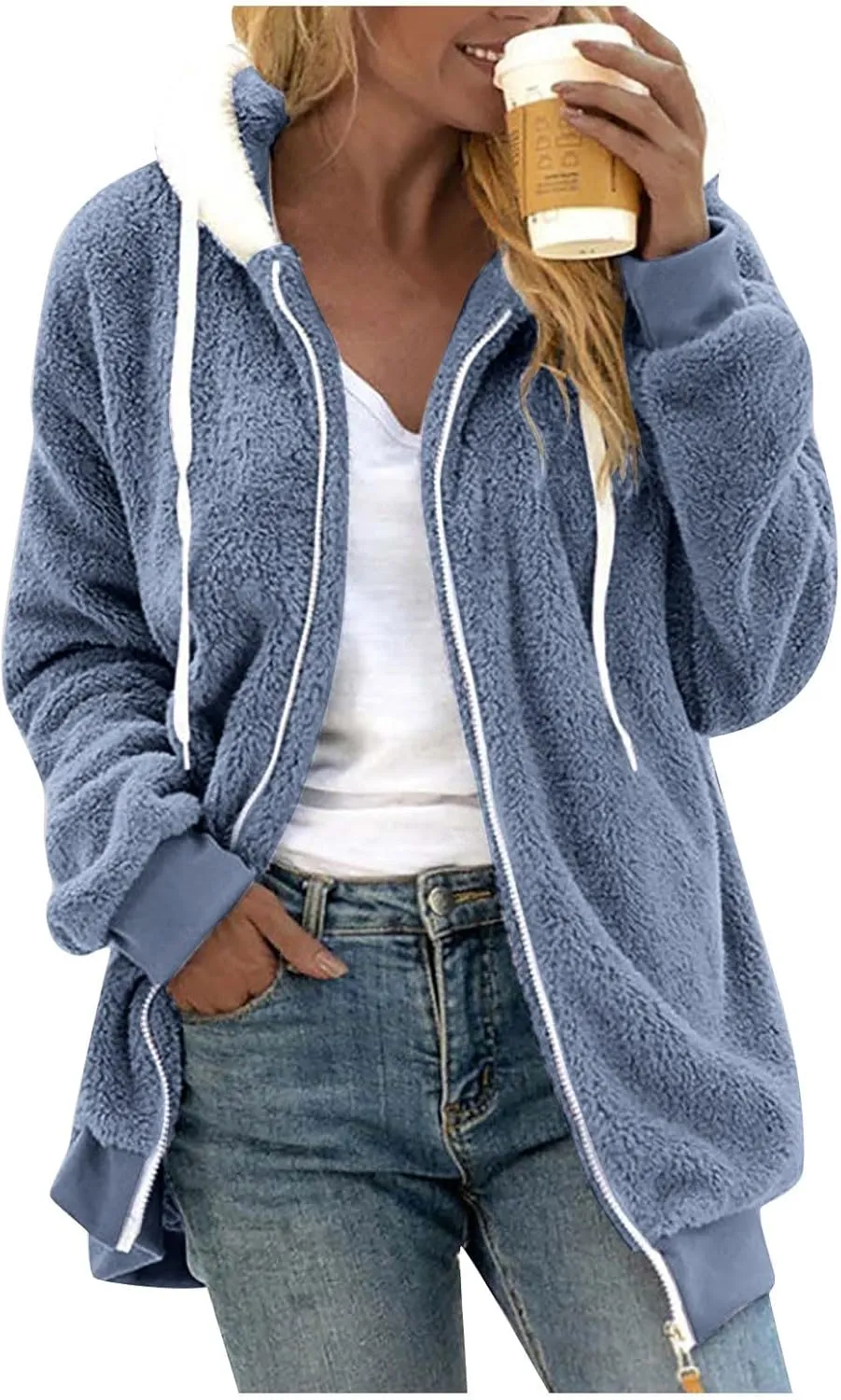 Sherpa Jacket Women Fleece Zip Up Jacket Winter 2024 Trendy Fuzzy Warm Hoodie Outerwear Coat with Pockets