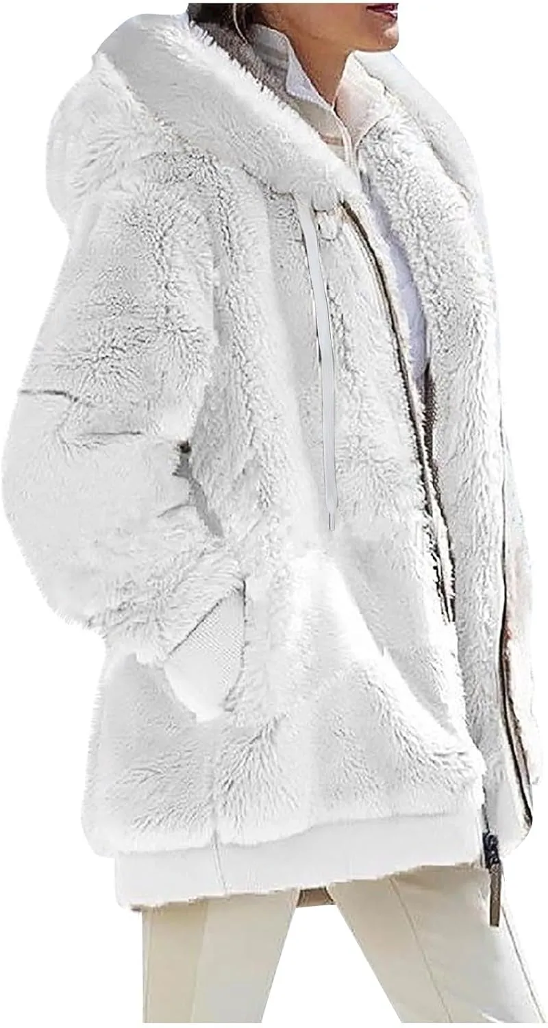 Sherpa Jacket Women Fleece Zip Up Jacket Winter 2024 Trendy Fuzzy Warm Hoodie Outerwear Coat with Pockets