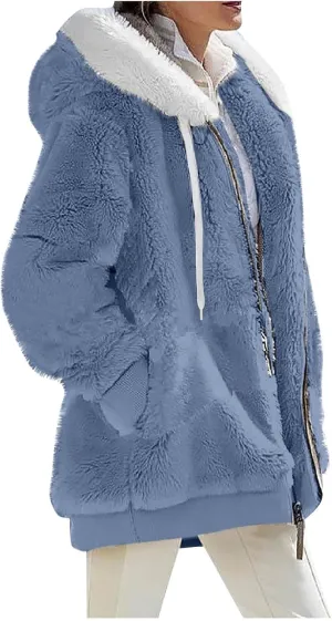 Sherpa Jacket Women Fleece Zip Up Jacket Winter 2024 Trendy Fuzzy Warm Hoodie Outerwear Coat with Pockets
