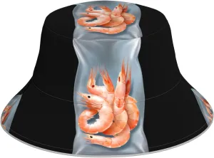 Shrimp in a Transparent Bag Prints Reflective Bucket Hat Foldable Reversible for Travel, Camping, and Outdoor Activities Black, Black, One Size