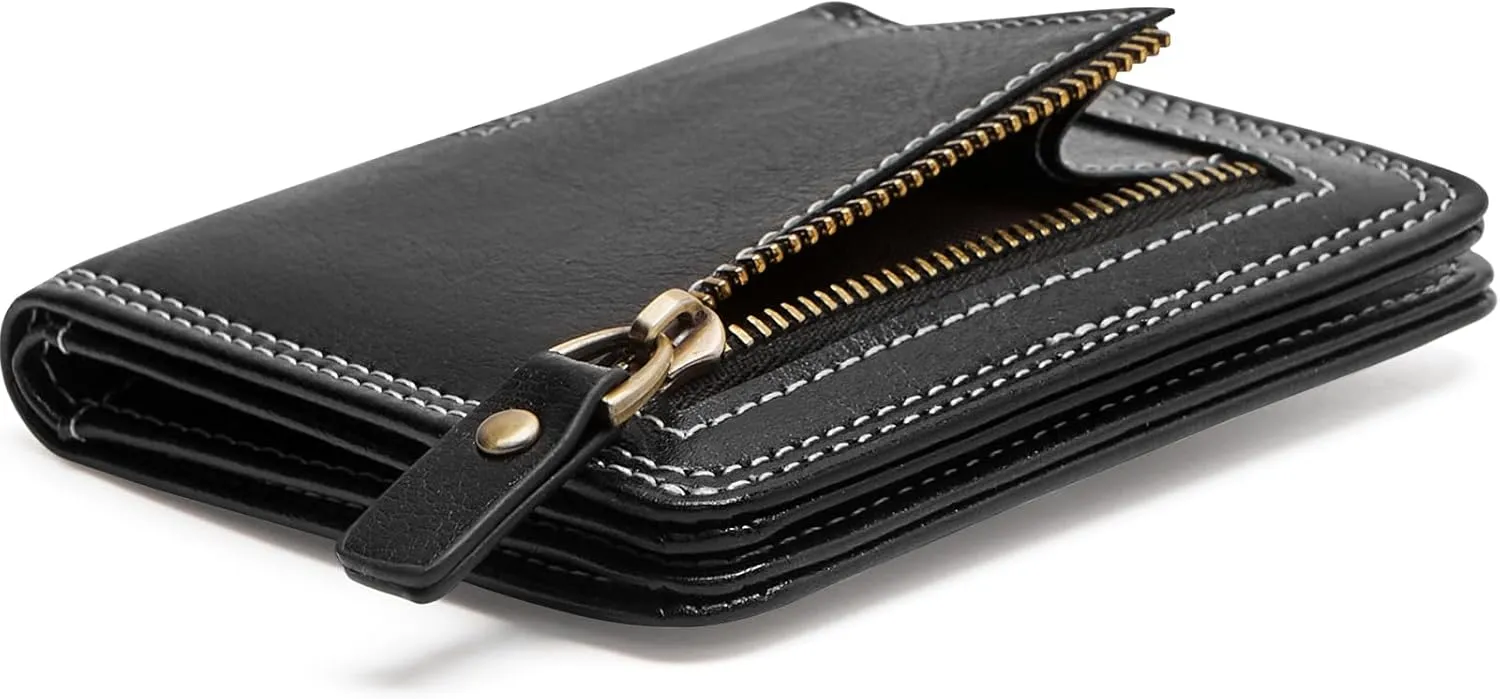 Slim Wallet for Women RFID Wallet Women Small Wallets Woman Thin Credit Card Holder RFID Blocking Bifold Compact Pocket Ladies Leather Black Mini Purse