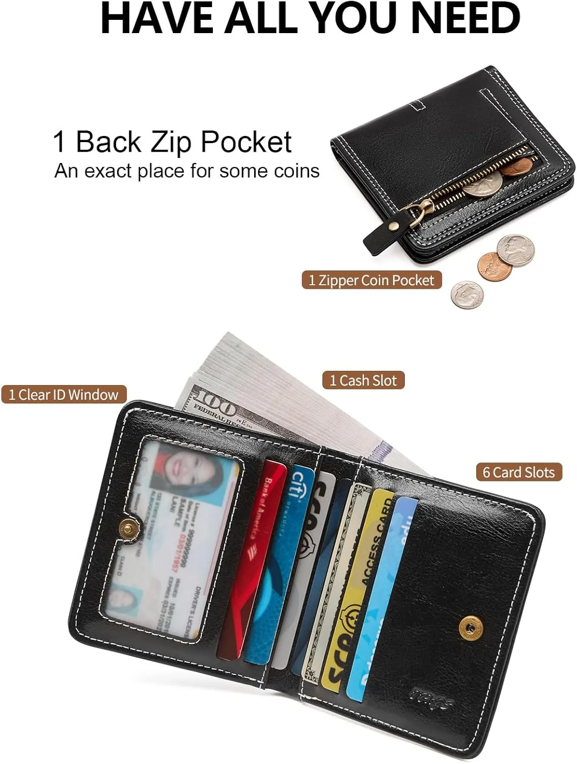 Slim Wallet for Women RFID Wallet Women Small Wallets Woman Thin Credit Card Holder RFID Blocking Bifold Compact Pocket Ladies Leather Black Mini Purse