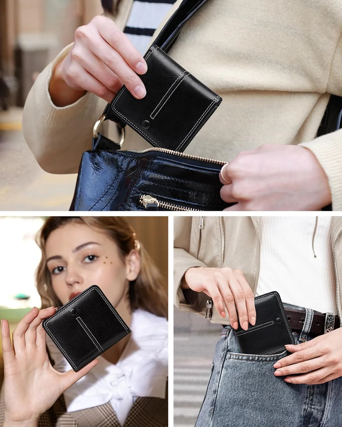 Slim Wallet for Women RFID Wallet Women Small Wallets Woman Thin Credit Card Holder RFID Blocking Bifold Compact Pocket Ladies Leather Black Mini Purse