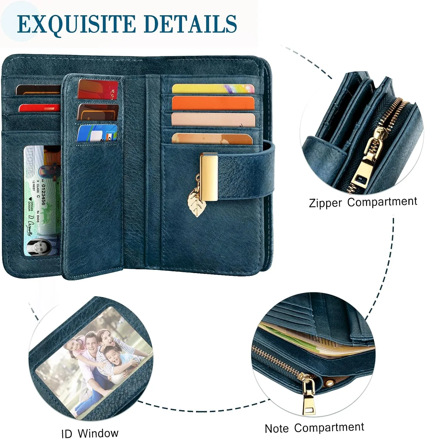 Small RFID Blocking Wallet for Women Leather Compact Bifold Wallet 18 Card Slots Ladies Wallets with Coin Pocket