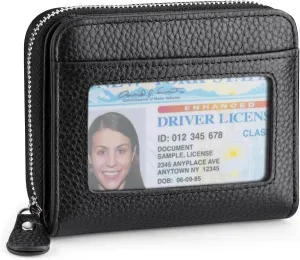 Small Wallet for Women, Genuine Leather RFID Blocking Credit Card Holder Slim Compact Coin Purse Women's Wallets with ID Window 8 Card Slots
