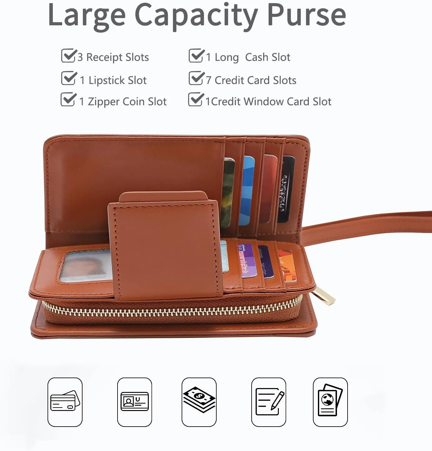 Small Wallet for Women Rfid Blocking Leather Bifold Compact Wallet Credit Card Holder Ladies Wristlet Wallet Mini Purse with Big Zipper Pocket