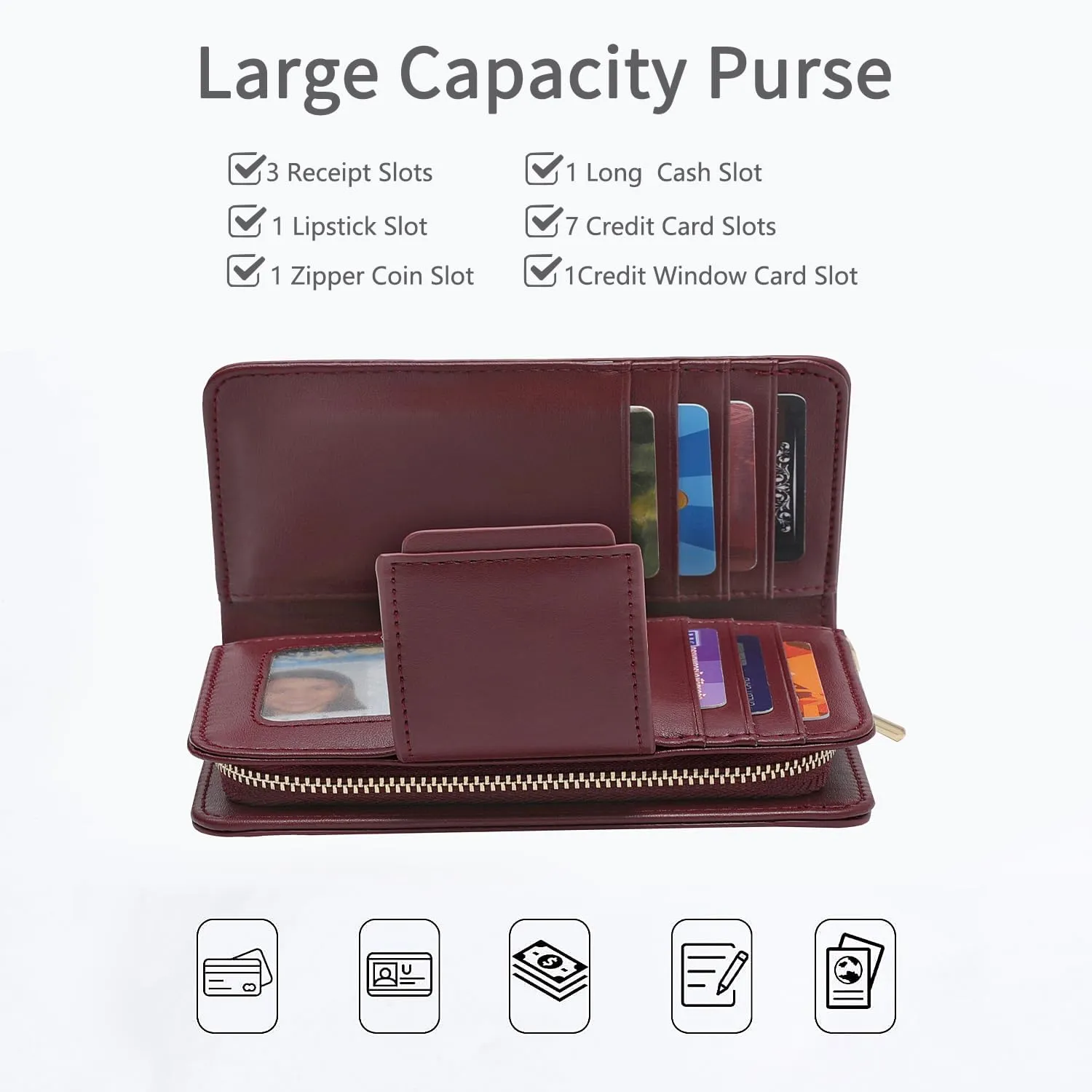 Small Wallet for Women Rfid Blocking Leather Bifold Compact Wallet Credit Card Holder Ladies Wristlet Wallet Mini Purse with Big Zipper Pocket