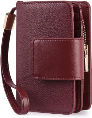 Small Wallet for Women Rfid Blocking Leather Bifold Compact Wallet Credit Card Holder Ladies Wristlet Wallet Mini Purse with Big Zipper Pocket