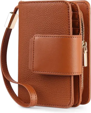 Small Wallet for Women Rfid Blocking Leather Bifold Compact Wallet Credit Card Holder Ladies Wristlet Wallet Mini Purse with Big Zipper Pocket