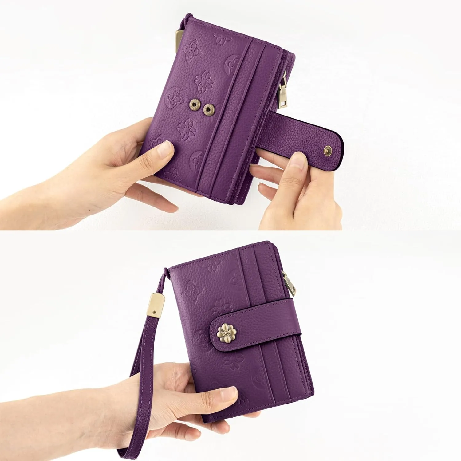 Small Wallet for Women RFID Blocking Leather Trifold Compact Card Wallets Ladies Wristlet Purse with Zipper Coin Pocket ID Window