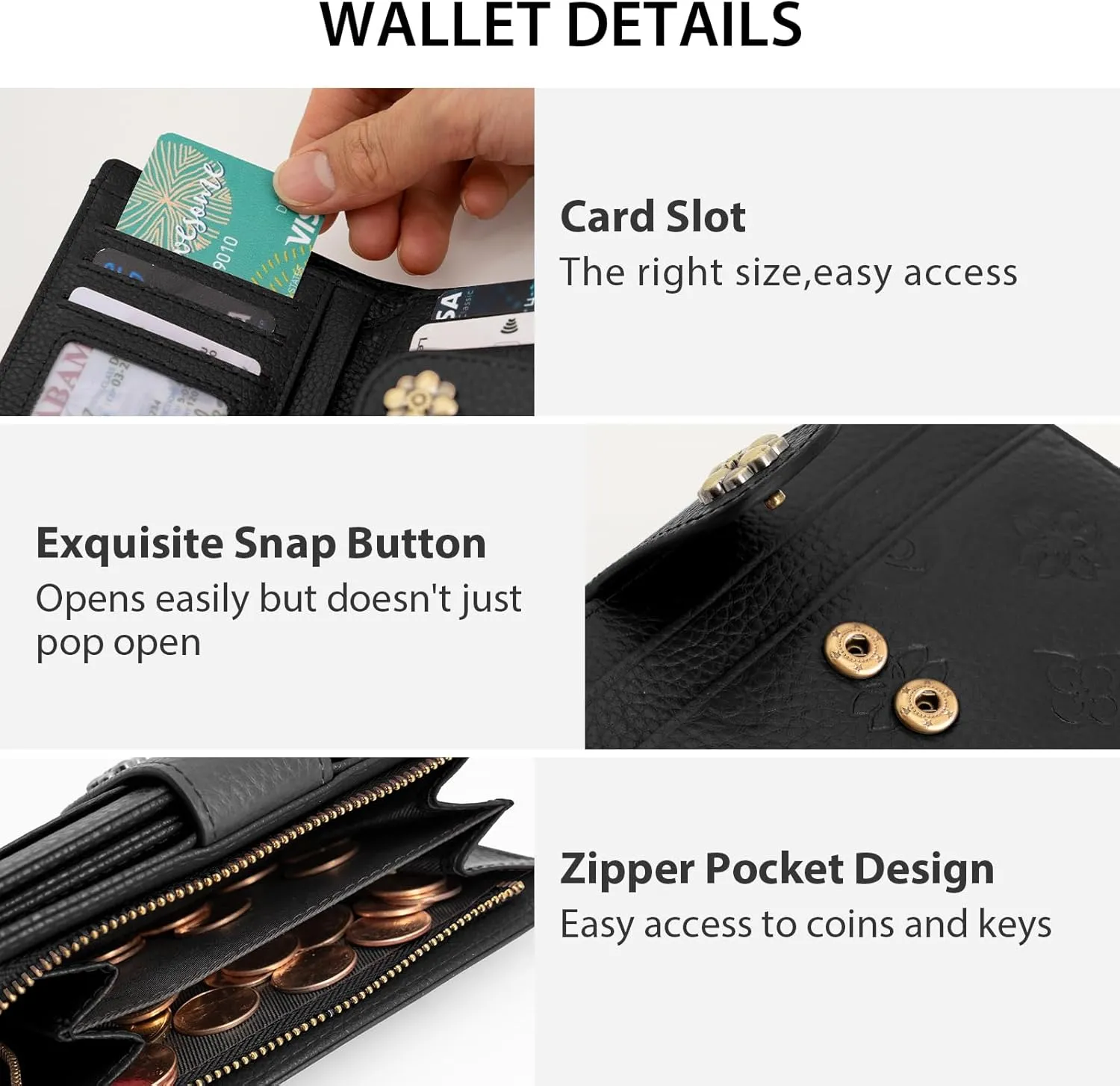 Small Wallet for Women RFID Blocking Leather Trifold Compact Card Wallets Ladies Wristlet Purse with Zipper Coin Pocket ID Window