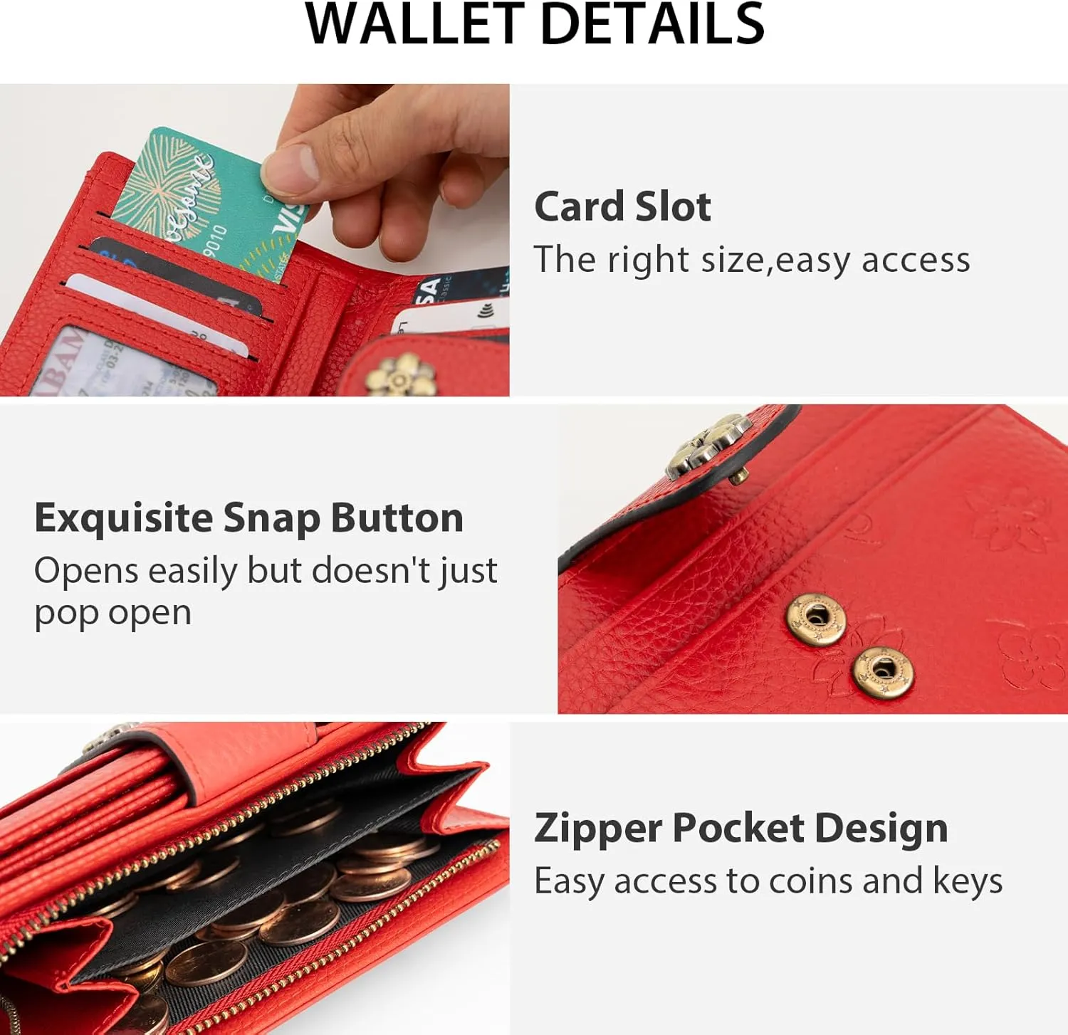 Small Wallet for Women RFID Blocking Leather Trifold Compact Card Wallets Ladies Wristlet Purse with Zipper Coin Pocket ID Window