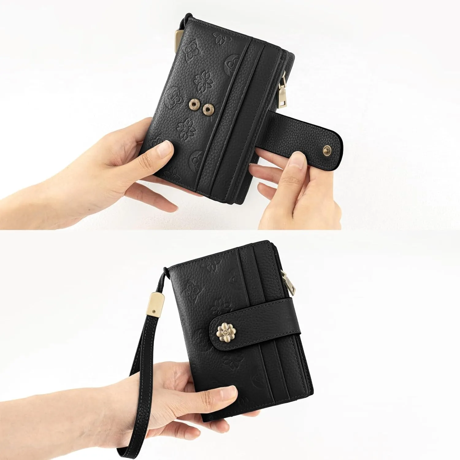 Small Wallet for Women RFID Blocking Leather Trifold Compact Card Wallets Ladies Wristlet Purse with Zipper Coin Pocket ID Window