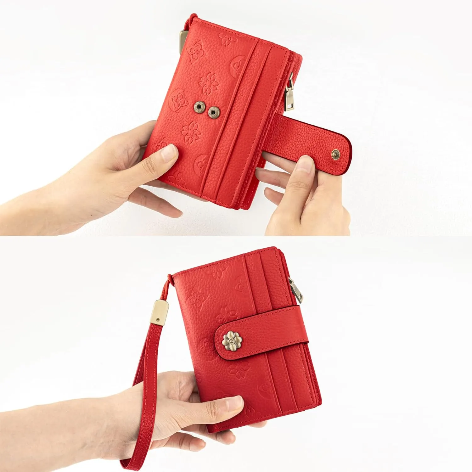Small Wallet for Women RFID Blocking Leather Trifold Compact Card Wallets Ladies Wristlet Purse with Zipper Coin Pocket ID Window