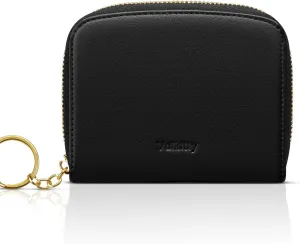 Small Wallet For Women RFID Blocking With Zipper Around Case Trifold Compact Leather Card Purse with Coin Pocket Black