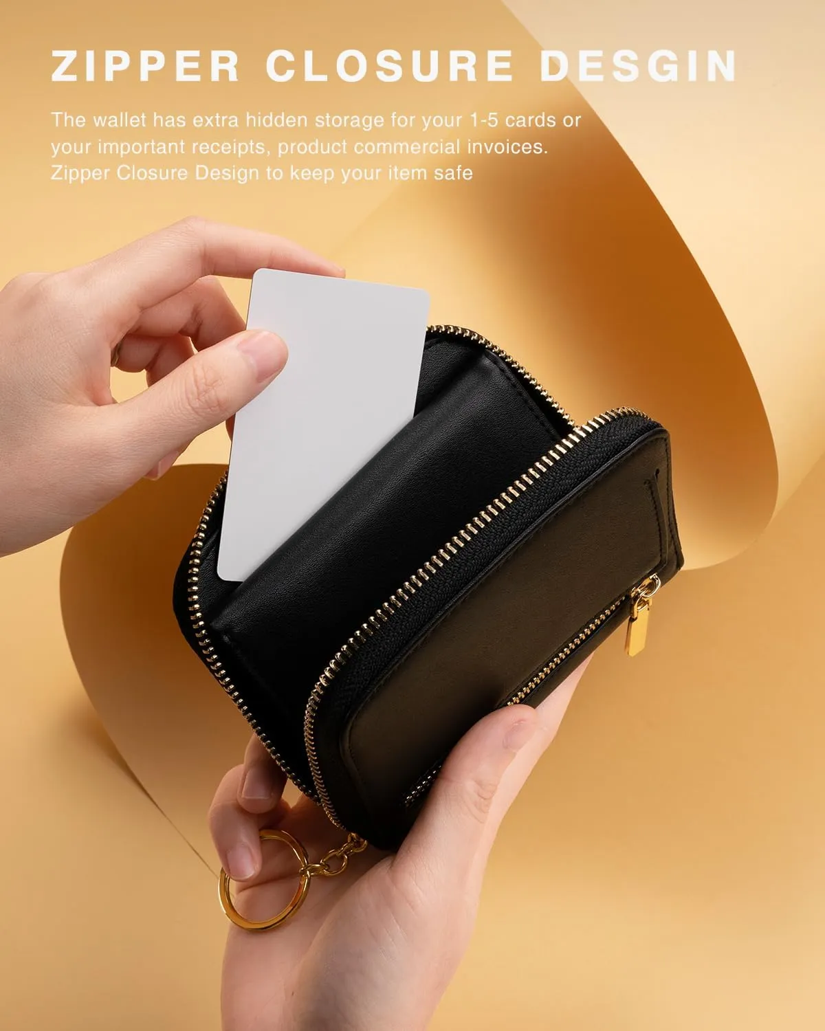 Small Wallet For Women RFID Blocking With Zipper Around Case Trifold Compact Leather Card Purse with Coin Pocket Black