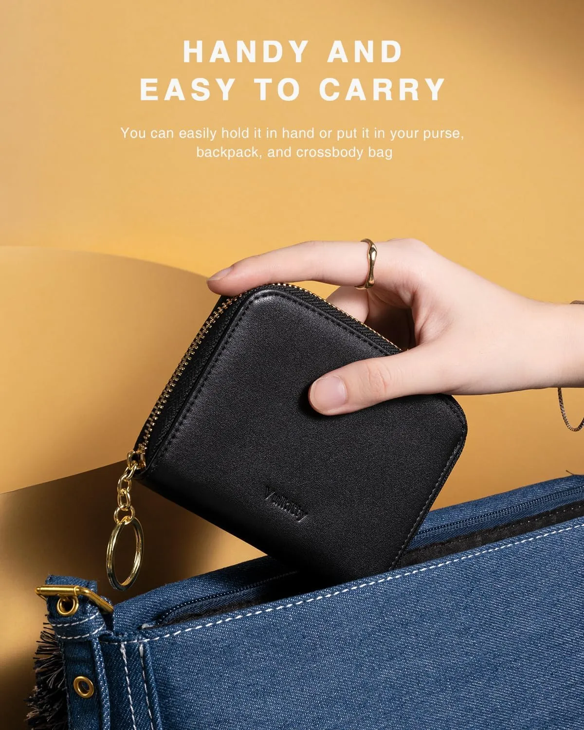 Small Wallet For Women RFID Blocking With Zipper Around Case Trifold Compact Leather Card Purse with Coin Pocket Black