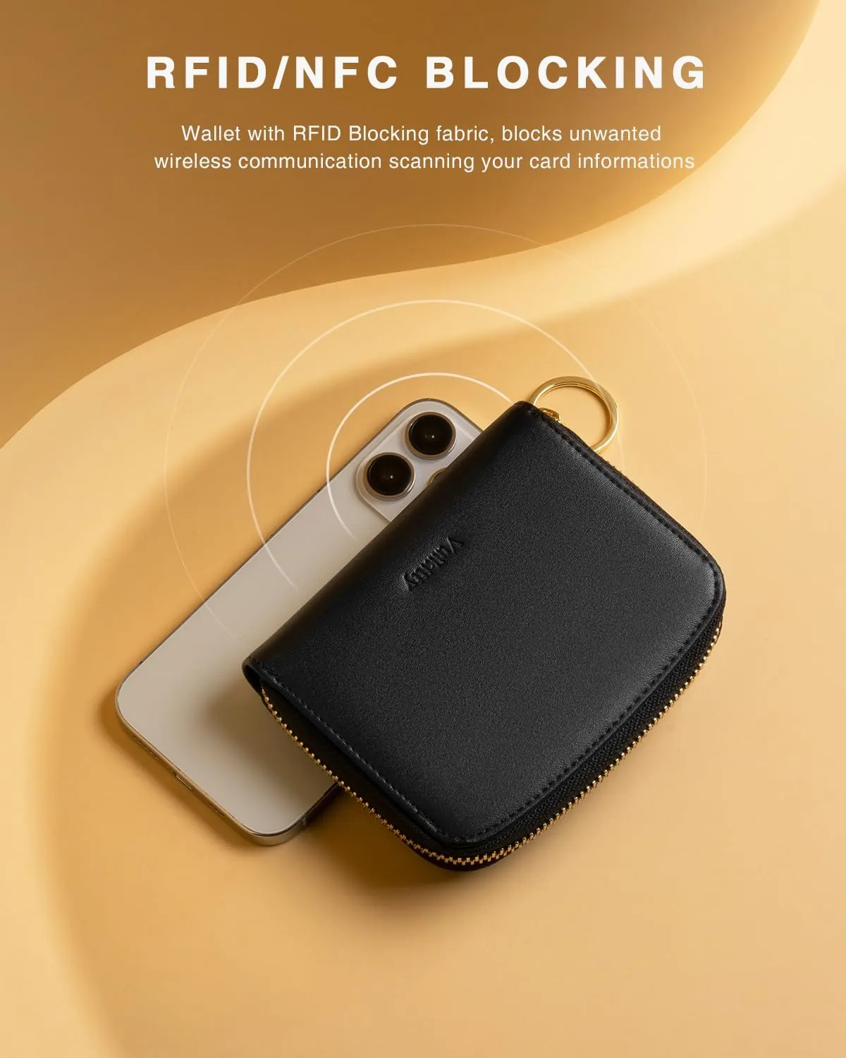Small Wallet For Women RFID Blocking With Zipper Around Case Trifold Compact Leather Card Purse with Coin Pocket Black
