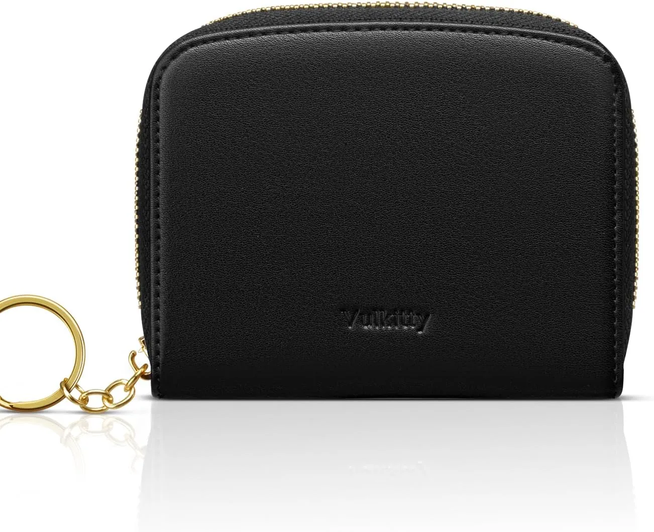 Small Wallet For Women RFID Blocking With Zipper Around Case Trifold Compact Leather Card Purse with Coin Pocket Black