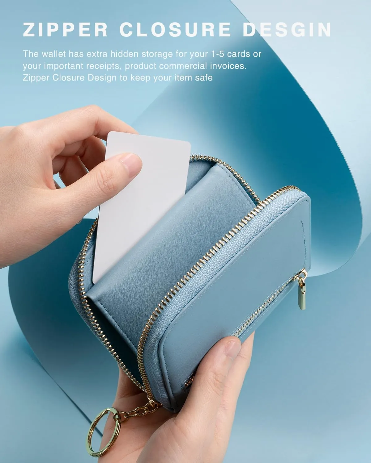 Small Wallet For Women RFID Blocking With Zipper Around Case Trifold Compact Leather Card Purse with Coin Pocket Blue