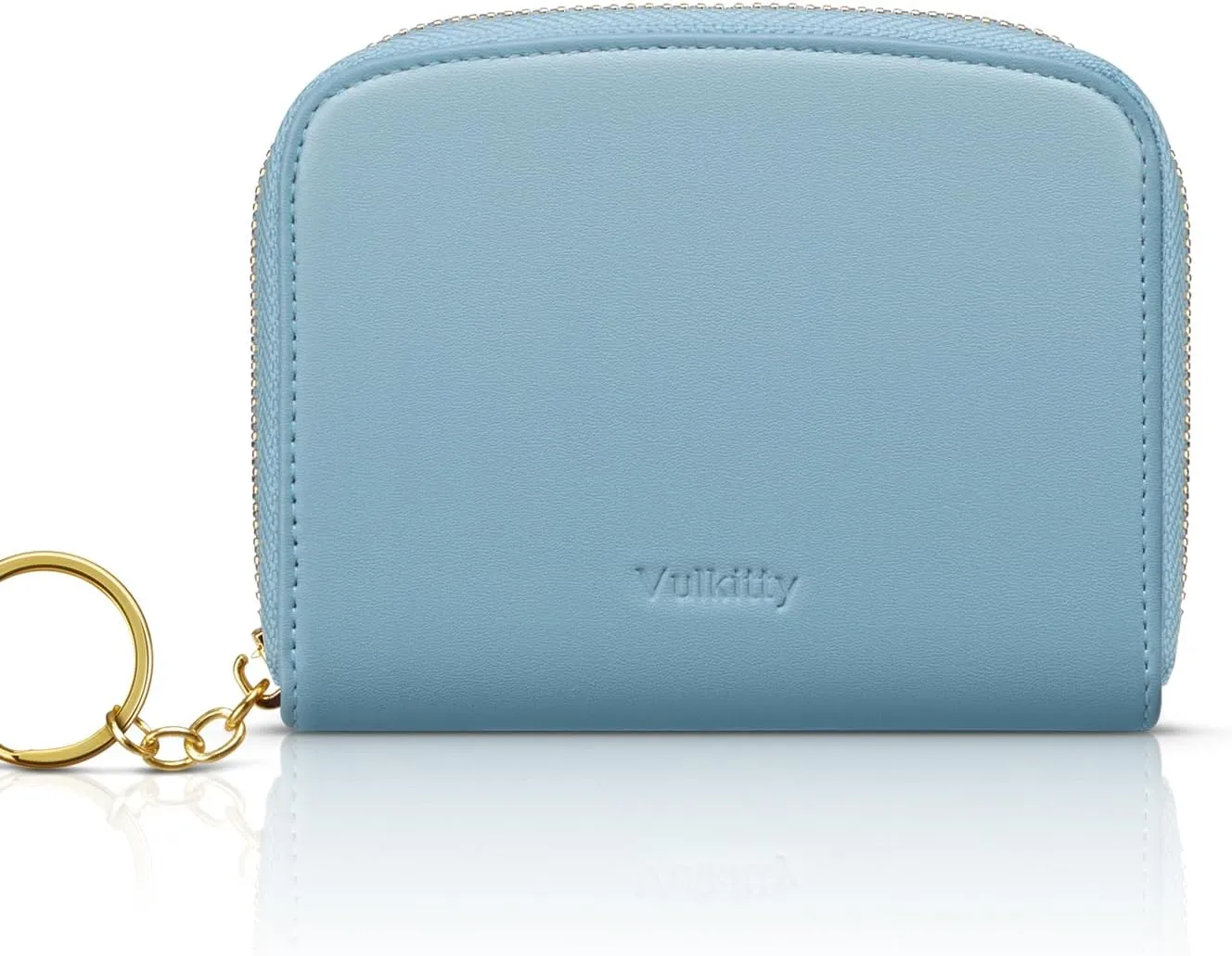 Small Wallet For Women RFID Blocking With Zipper Around Case Trifold Compact Leather Card Purse with Coin Pocket Blue