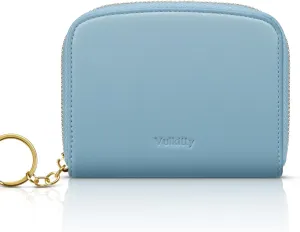 Small Wallet For Women RFID Blocking With Zipper Around Case Trifold Compact Leather Card Purse with Coin Pocket Blue