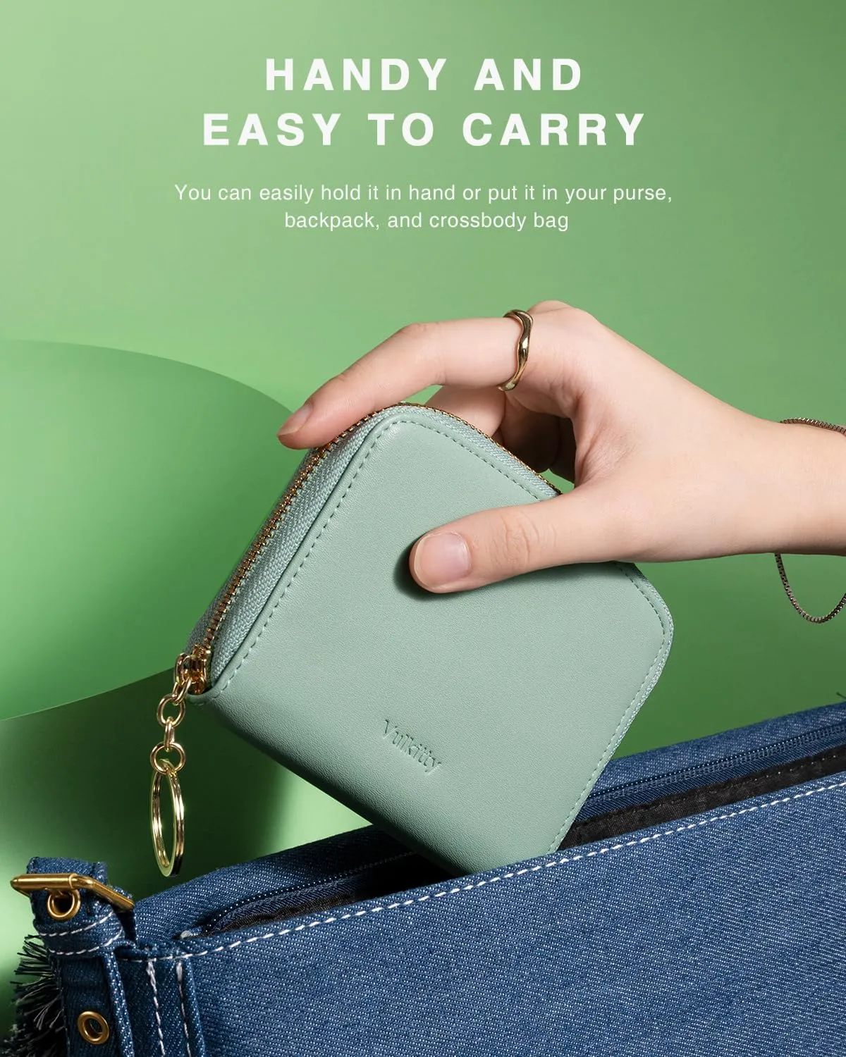 Small Wallet For Women RFID Blocking With Zipper Around Case Trifold Compact Leather Card Purse with Coin Pocket Green