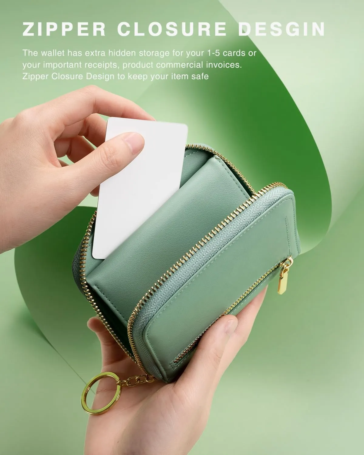 Small Wallet For Women RFID Blocking With Zipper Around Case Trifold Compact Leather Card Purse with Coin Pocket Green