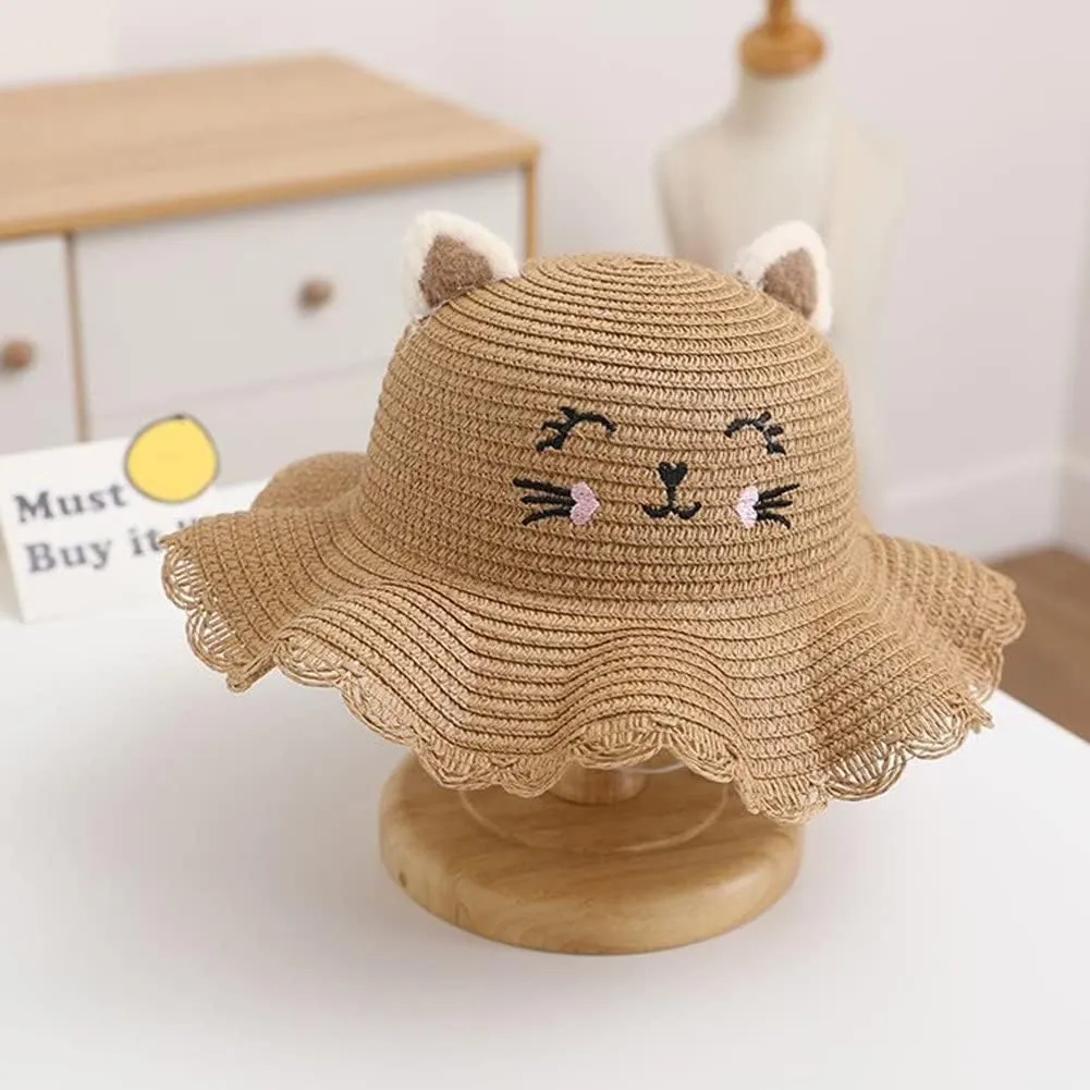 Summer Straw Bucket Hat for Kids Girls Children's Sun Hat Visor Cap and Crossbody Bag Set Cute Baby Girls Beach Hat Panama Cap