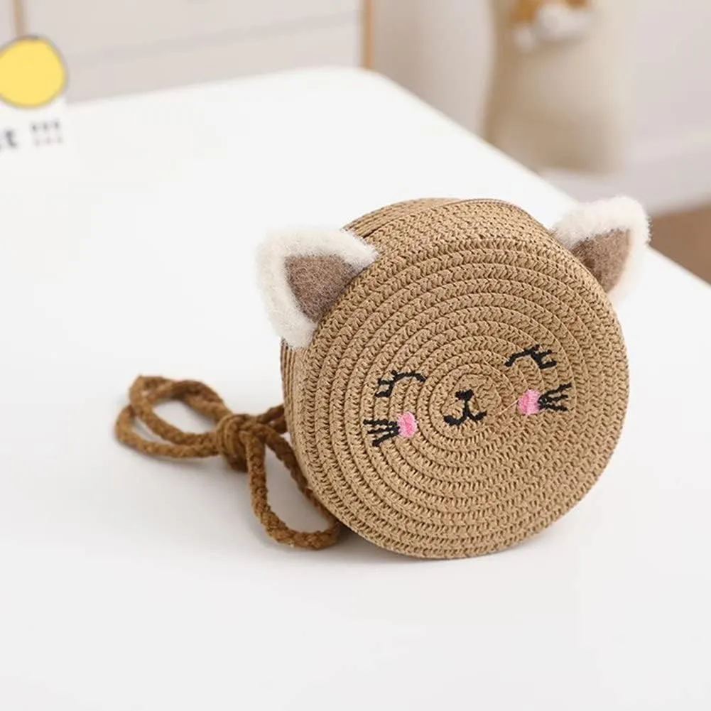 Summer Straw Bucket Hat for Kids Girls Children's Sun Hat Visor Cap and Crossbody Bag Set Cute Baby Girls Beach Hat Panama Cap